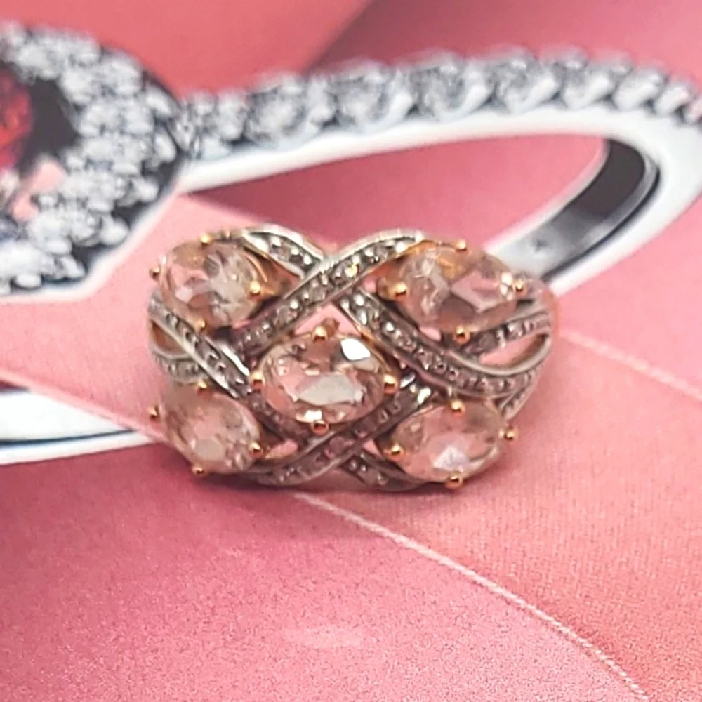 Vintage Genuine Cora De Rosa Morganite & Diamond 10K Rose Gold Ring Sz 7
